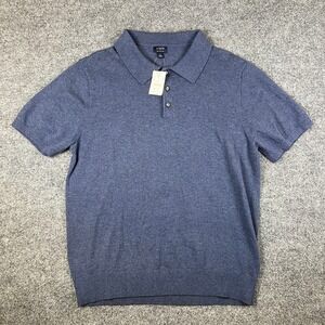 J Crew Sweater Polo Shirt Mens L Blue Cotton Knit Cotton Vacation NEW NWT $89